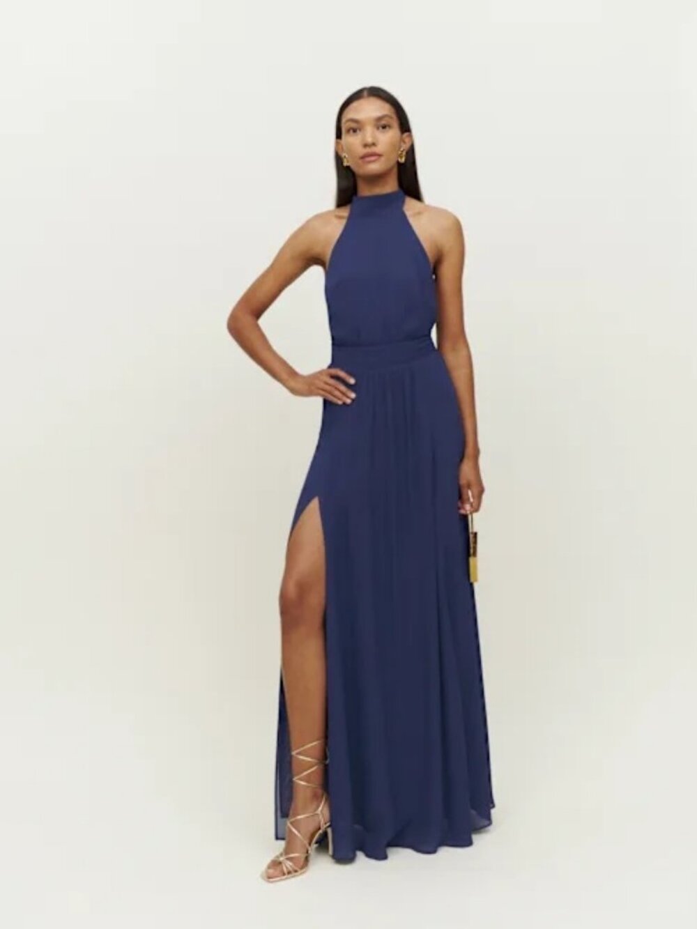 Reformation Andee Dress Danube Navy Halter Maxi Size 10 NWT